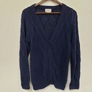 Vintage Lord & Taylor Womens Fisherman Cardigan Size M Blue Preppy Old Money